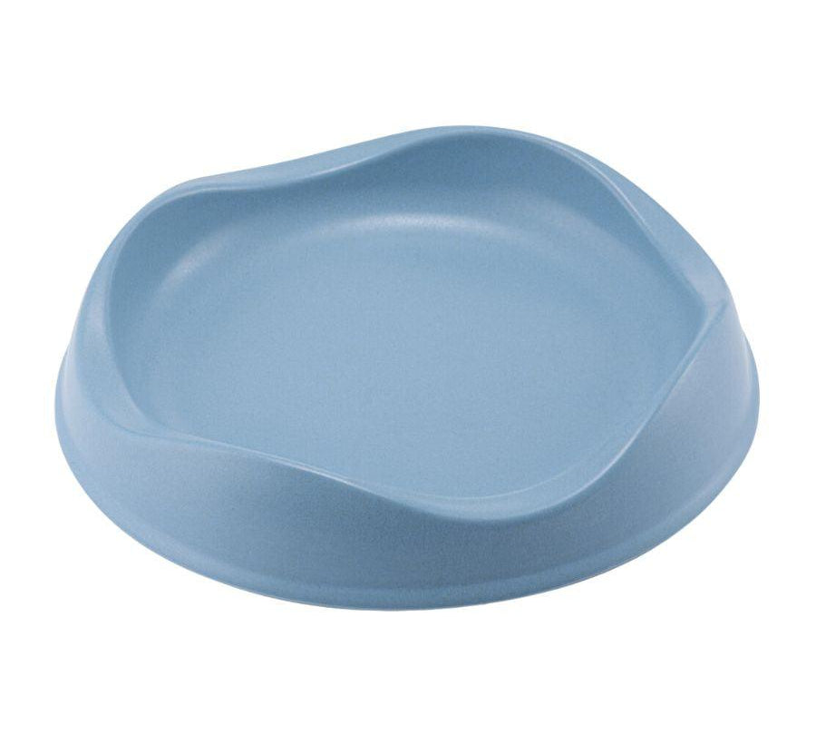 Beco Bowl Gato Azúl, comedero ecológico con bordes bajos y base antideslizante. Hecho de bambú reciclado y cáscara de arroz, seguro y cómodo para tu gato.