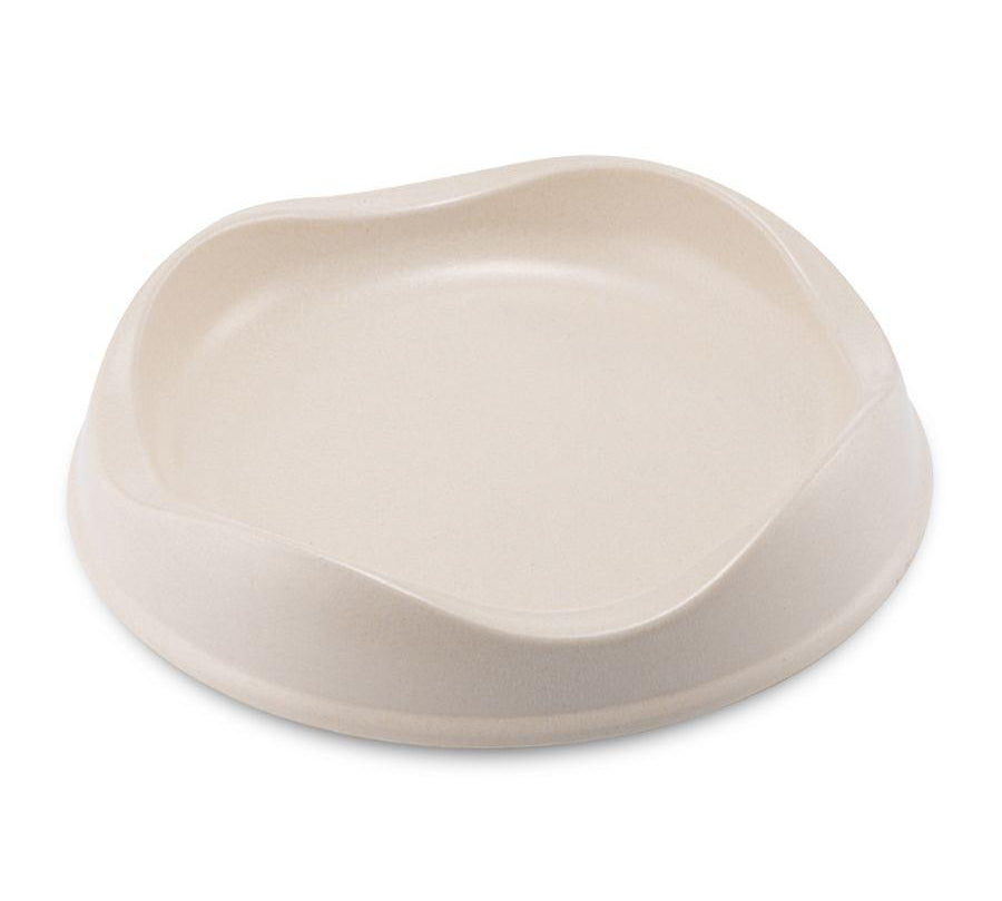 Beco Bowl Gato Natural, comedero ecológico con bordes bajos y base antideslizante. Hecho de bambú reciclado y cáscara de arroz, seguro y cómodo para tu gato.