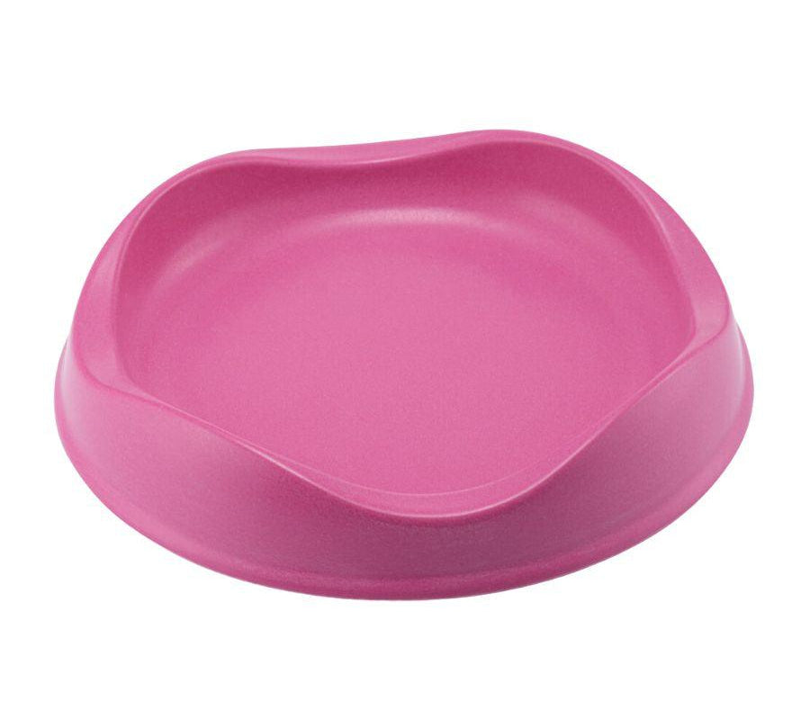 Beco Bowl Gato Rosa, comedero ecológico con bordes bajos y base antideslizante. Hecho de bambú reciclado y cáscara de arroz, seguro y cómodo para tu gato.