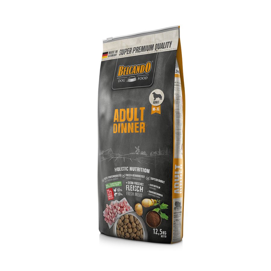 Alimenta a tu perro con BELCANDO Adult Dinner 12.5kg 🐕🥘, diseñado para mantener un peso óptimo con un sabor irresistible y materias primas selectas como carne de ave tierna y patatas nutritivas. ¡Haz tu pedido hoy! Envíos a todo Chile 🇨🇱