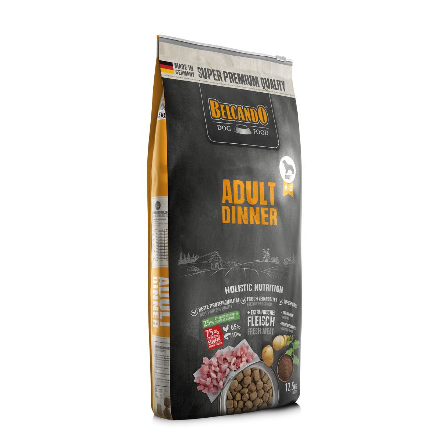 Alimenta a tu perro con BELCANDO Adult Dinner 22.5kg 🐕🥘, diseñado para mantener un peso óptimo con un sabor irresistible y materias primas selectas como carne de ave tierna y patatas nutritivas. Envíos a todo Chile 🇨🇱