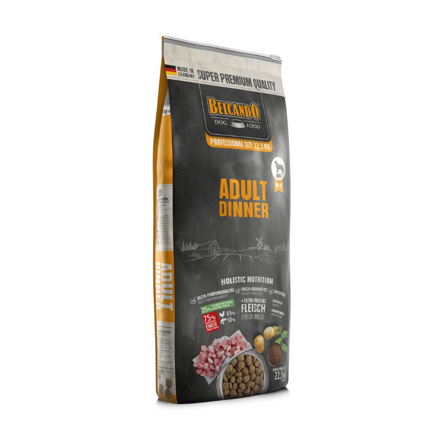 Alimenta a tu perro con BELCANDO Adult Dinner 12.5kg 🐕🥘, diseñado para mantener un peso óptimo con un sabor irresistible y materias primas selectas como carne de ave tierna y patatas nutritivas. ¡Haz tu pedido hoy! Envíos a todo Chile 🇨🇱