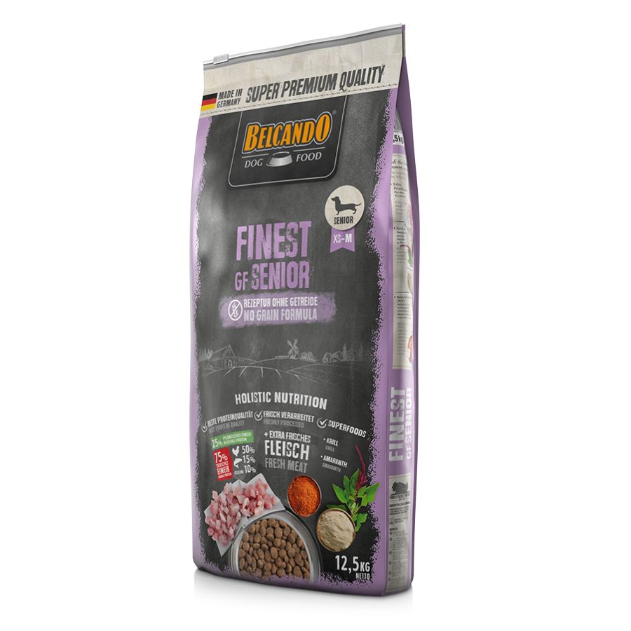 Confía en BELCANDO Finest Grain Free Senior 4kg 🐕🌟, ideal para perros mayores con sensibilidad a los cereales, enriquecido con carne fresca de ave y kril para soportar la salud en la etapa senior de tu fiel amigo