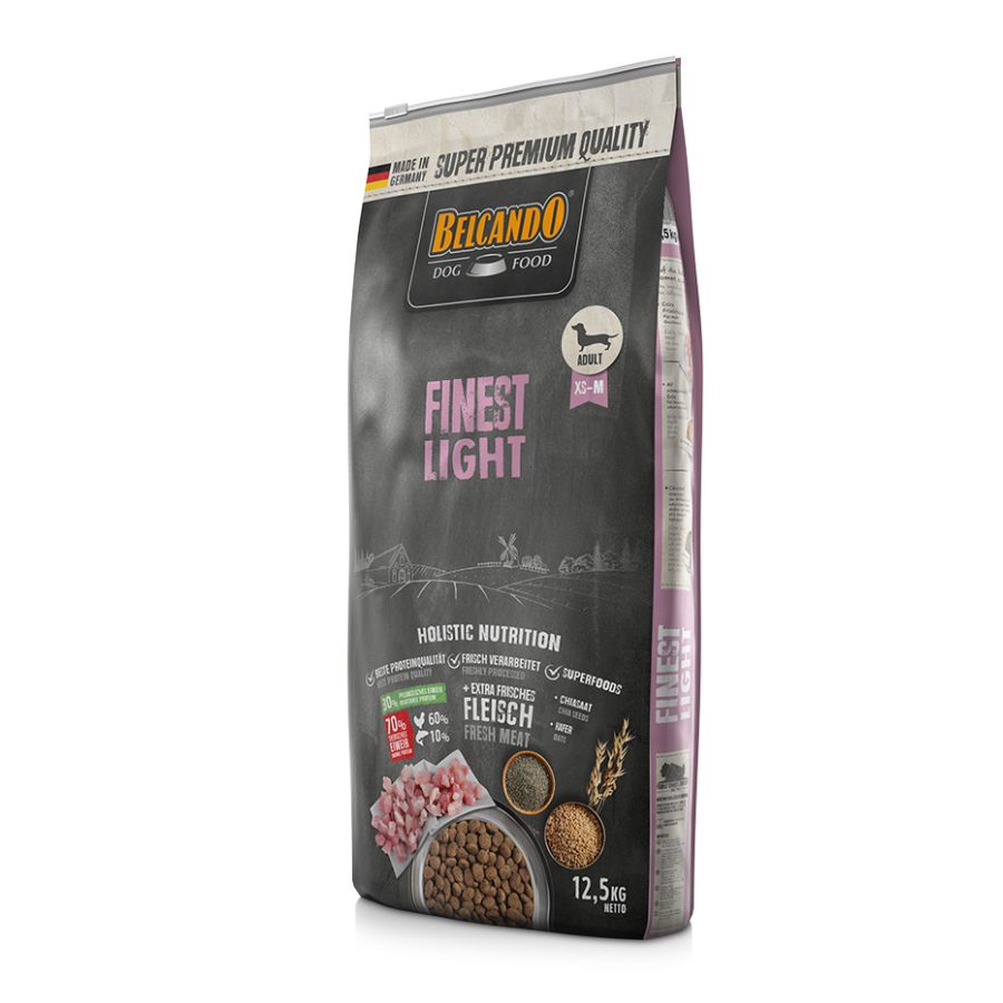 BELCANDO Finest Light 4kg 🐶🍃, el alimento perfecto para perros adultos de razas pequeñas y medianas con tendencia al sobrepeso o un estilo de vida sedentario, con delicioso pato y alto en fibra