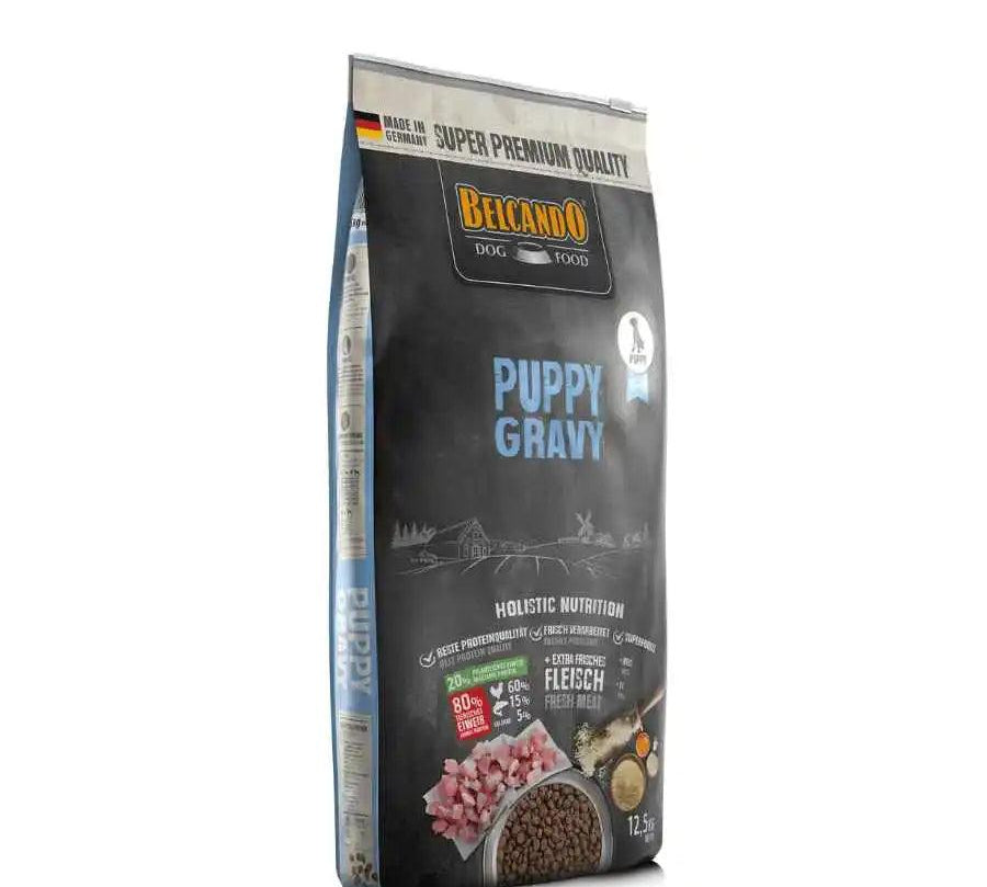 Descubre BELCANDO Puppy Gravy 12.5kg 🐾✨, alimentación óptima para cachorros. Con carne de ave fresca, arroz y huevos, para un crecimiento saludable y huesos fuertes.