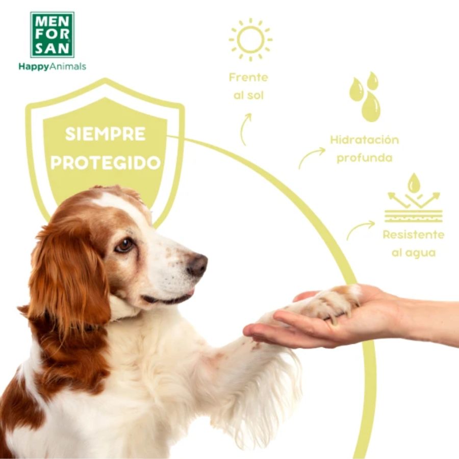 Bloqueador Solar SPF 50 para Mascotas Men For San 60ML protege e hidrata la piel sensible de perros y gatos contra los rayos UVA y UVB. Hipoalergénico y sin perfume.