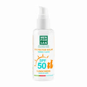 Bloqueador Solar SPF 50 para Mascotas Men For San 60ML protege e hidrata la piel sensible de perros y gatos contra los rayos UVA y UVB. Hipoalergénico y sin perfume.