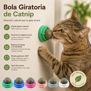 Bola de Hierba Gatera Giratoria: juguete interactivo de catnip natural para gatos, favorece la higiene bucal y reduce el estrés.