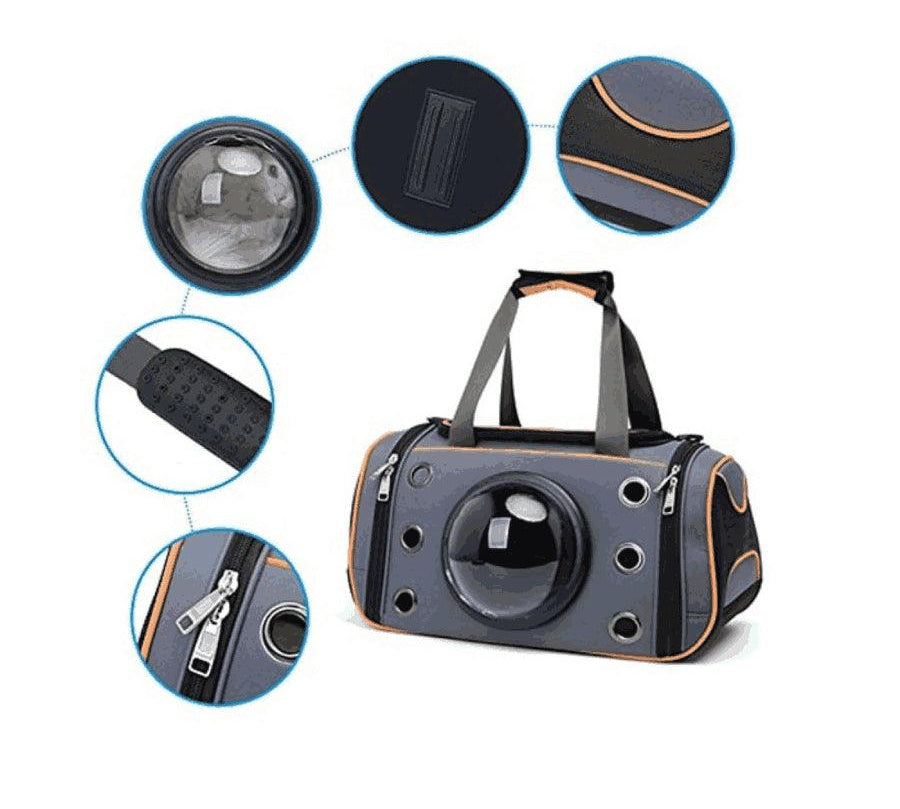 Bolso Transporte con Cúpula: Práctico y seguro para tu mascota. 🐾 Con ventilación de malla y cúpula visual. Asas y bandolera extraíble.