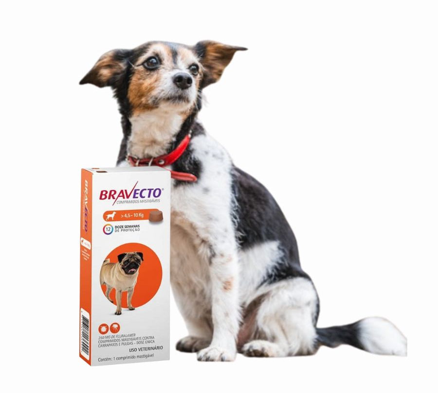 Bravecto Perro 4.5-10kg (250mg), antiparasitario masticable con protección de 12 semanas contra pulgas, garrapatas y sarna. Acción rápida y segura. 