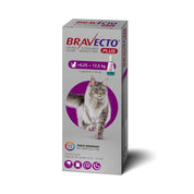 Bravecto Plus Gato 6,25 a 12,5 kg controla pulgas, garrapatas y parásitos internos con una sola pipeta. Protección prolongada por 12 semanas.