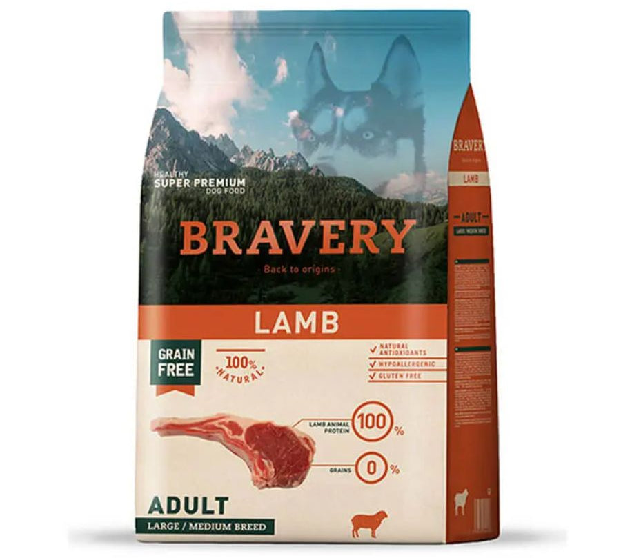 Bravery Cordero Adulto 4Kg, alimento hipoalergénico y monoproteico sin granos ni gluten. Perfecto para perros sensibles. Rico en Omega 3 y nutrientes esenciales.
