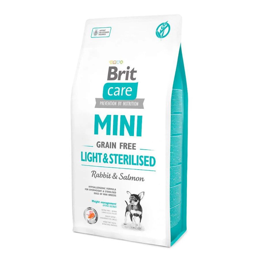 Brit Care Adult Mini Light & Sterilised 2Kg alimento sin granos con conejo y salmón para perros mini esterilizados o con sobrepeso. Ligero, nutritivo y digestivo.