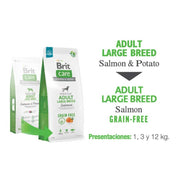 Brit Care Dog Grain-free Adult Large Breed Salmón cuida articulaciones y piel, ideal para perros grandes. Alta digestibilidad y sin granos.