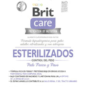 Brit Care Gato Sterilized Weight Control 7KG 🐱🌿, alimento hipoalergénico sin cereales para gatos esterilizados, ideal para el control de peso y la salud digestiva.