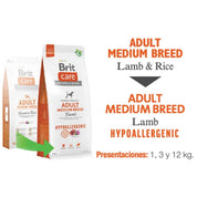 Brit Care Hypoallergenic Adult Medium Breed Cordero 3KG 🐑💚, alimento hipoalergénico para perros medianos, ideal para digestión sensible, piel sana y energía equilibrada.