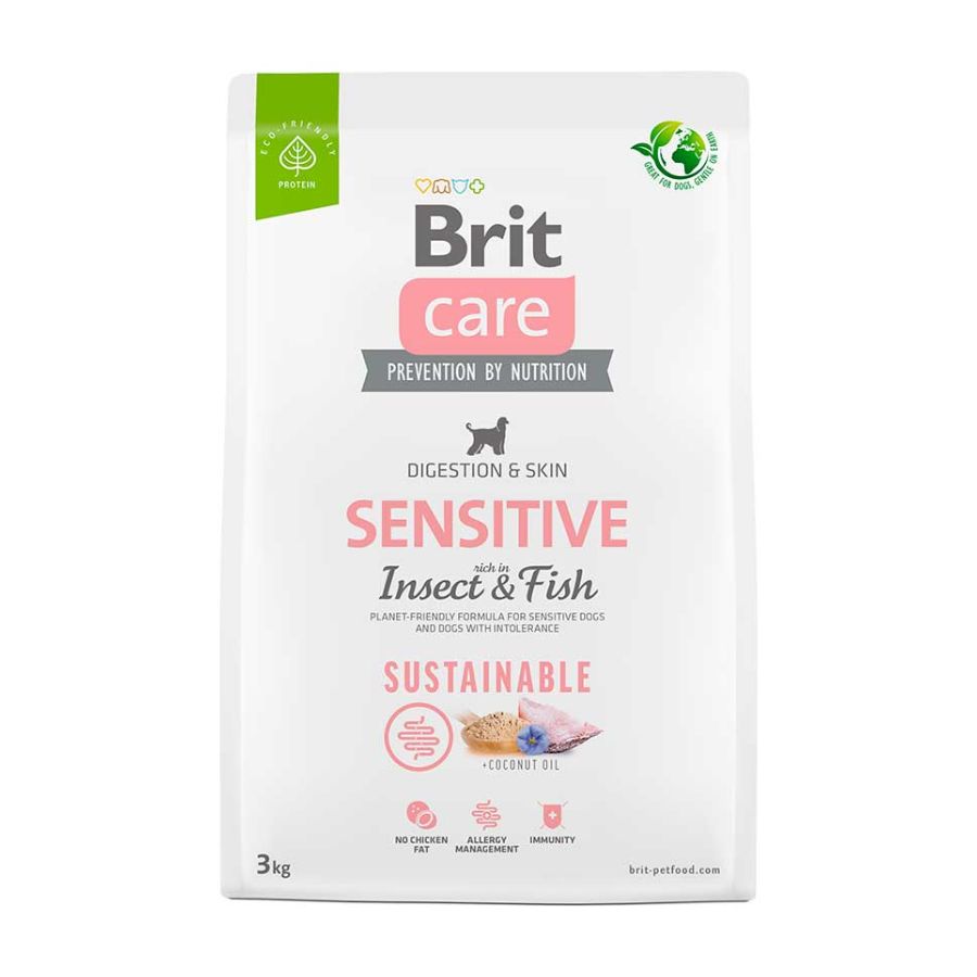 Brit Care Insecto y Pescado Sensitive 14KG es hipoalergénico, sin cereales y rico en omega-3. Ideal para perros con piel sensible e intolerancias. B-Pets