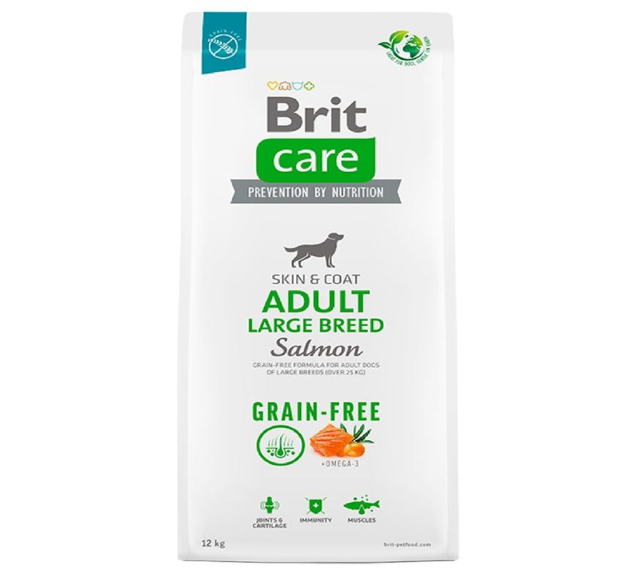 Brit Care Dog Grain-free Adult Large Breed Salmón cuida articulaciones y piel, ideal para perros grandes. Alta digestibilidad y sin granos.