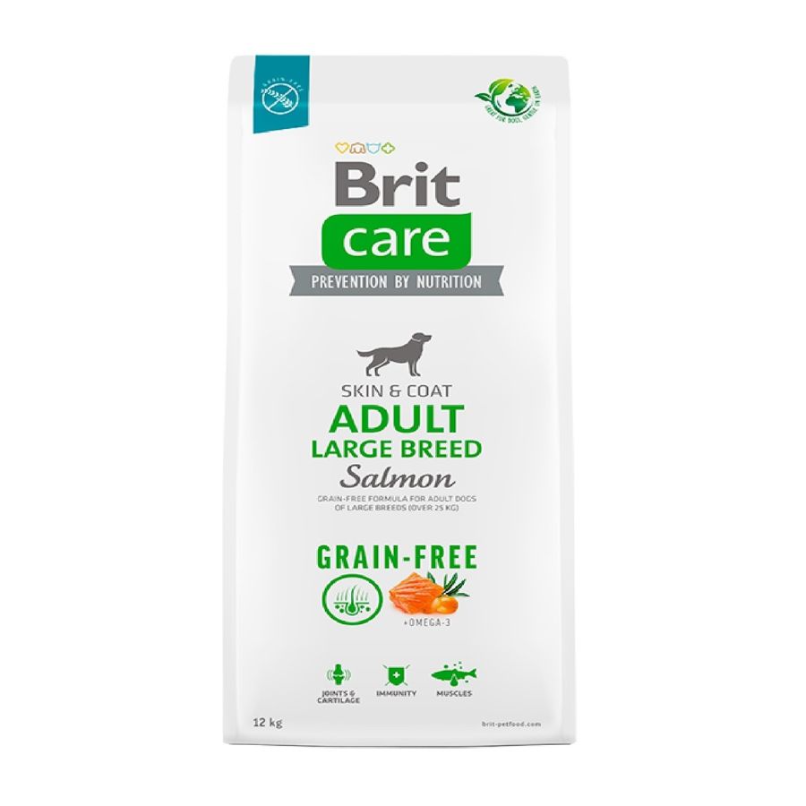 Brit Care Dog Grain-free Adult Large Breed Salmón cuida articulaciones y piel, ideal para perros grandes. Alta digestibilidad y sin granos.