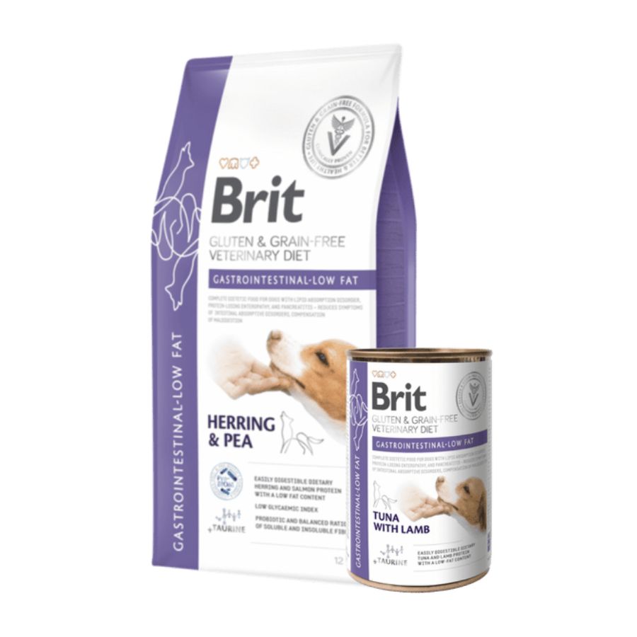 Brit Gastrointestinal Low Fat Perro 12KG, ideal para perros con pancreatitis o problemas digestivos, con bajo contenido graso y alta digestibilidad. BPets