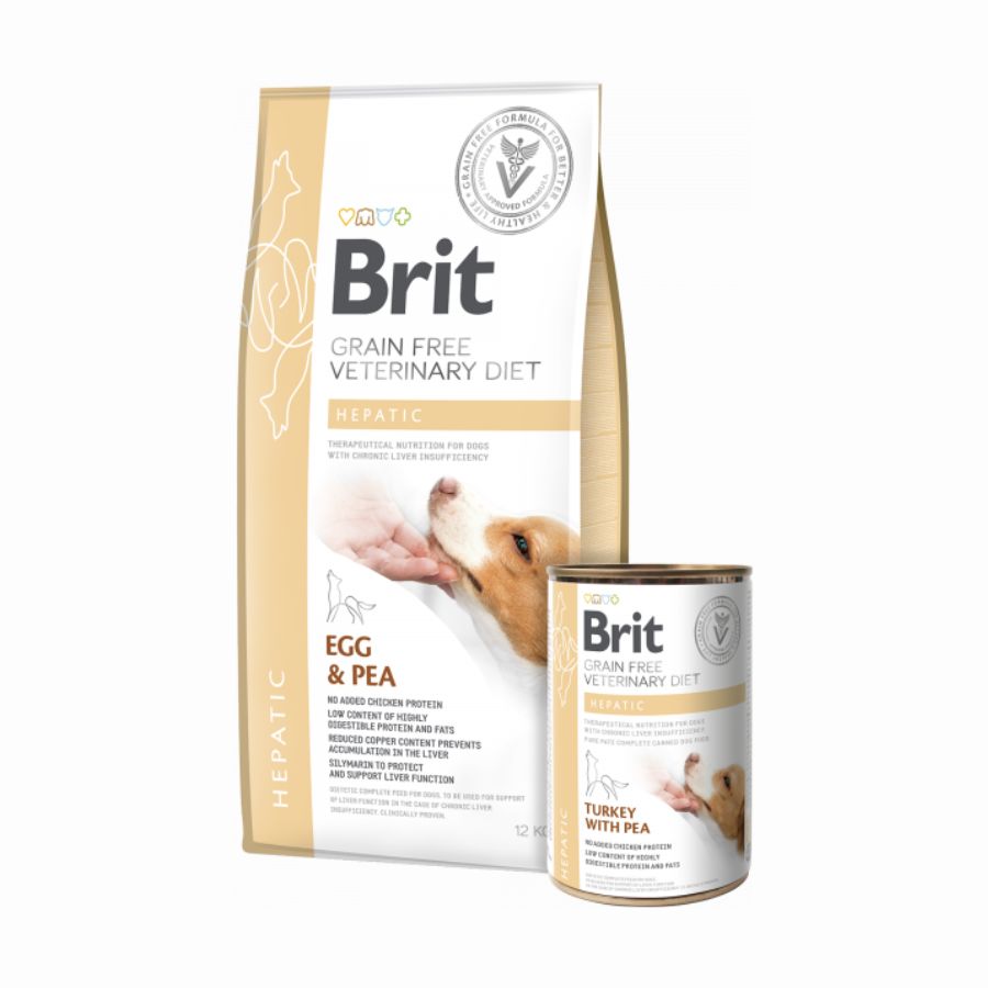 Brit Vet Hepatic Perro 12KG, alimento terapéutico con proteínas de alta calidad y grasas saludables, ideal para perros con problemas hepáticos.