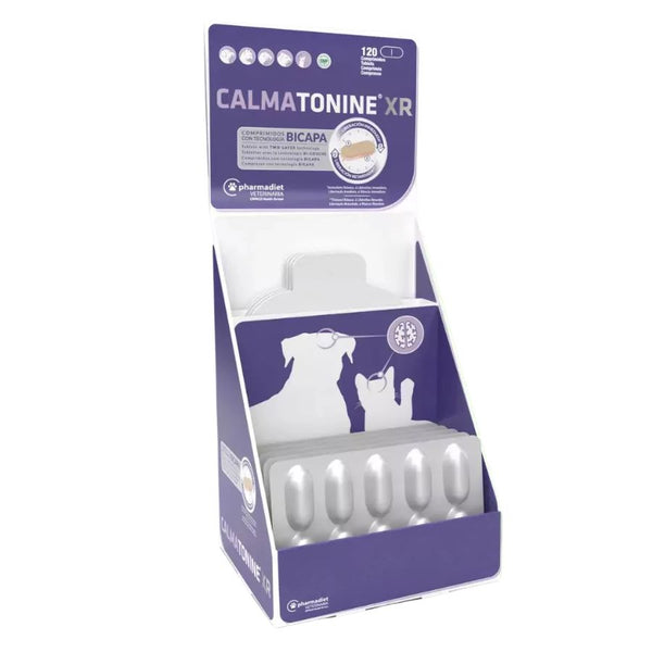 Calmatonine XR Blister 10 Comprimidos reduce estrés y ansiedad en perros y gatos con una fórmula natural y tecnología XR bicapa de liberación prolongada.