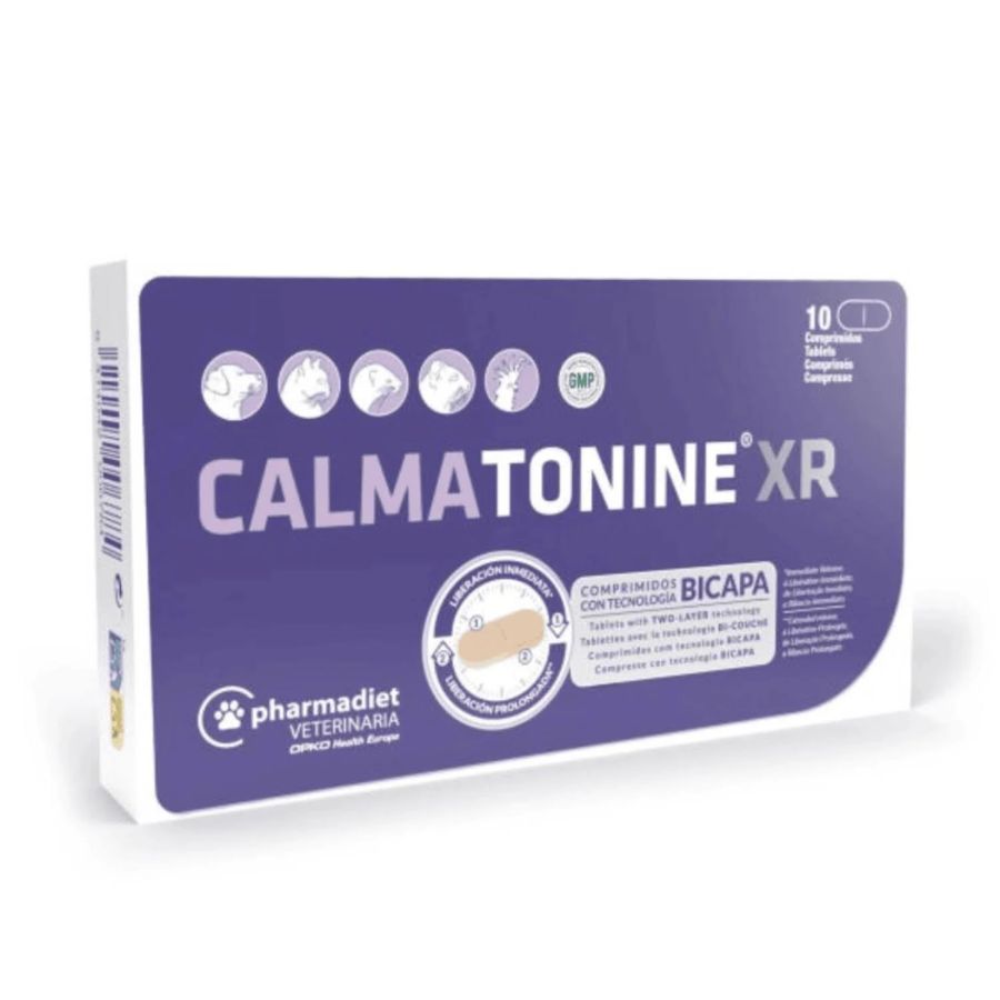 Calmatonine XR Caja 120 unidades reduce estrés y ansiedad en perros y gatos con una fórmula natural y tecnología XR bicapa de liberación prolongada. B-Pets