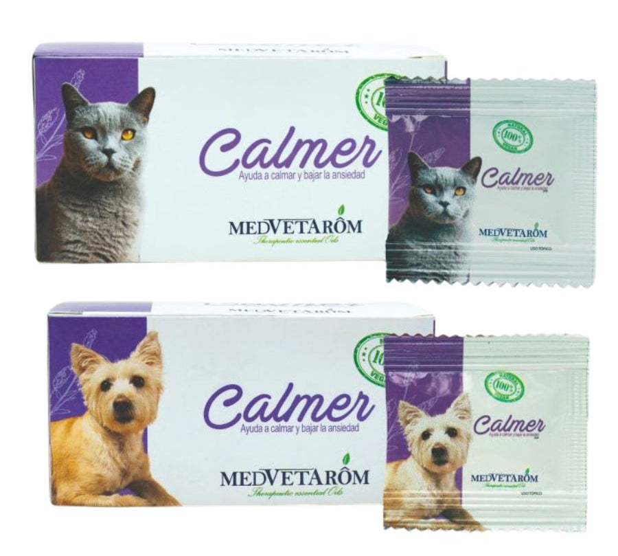 Calmer Sachet para Perros y Gatos 🐶🐱 mezcla de aceites esenciales con efecto relajante en 30 min. Ideal para reducir ansiedad y estrés.