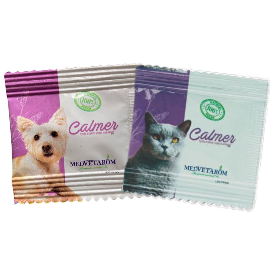 Calmer Sachet para Perros y Gatos 🐶🐱 mezcla de aceites esenciales con efecto relajante en 30 min. Ideal para reducir ansiedad y estrés.