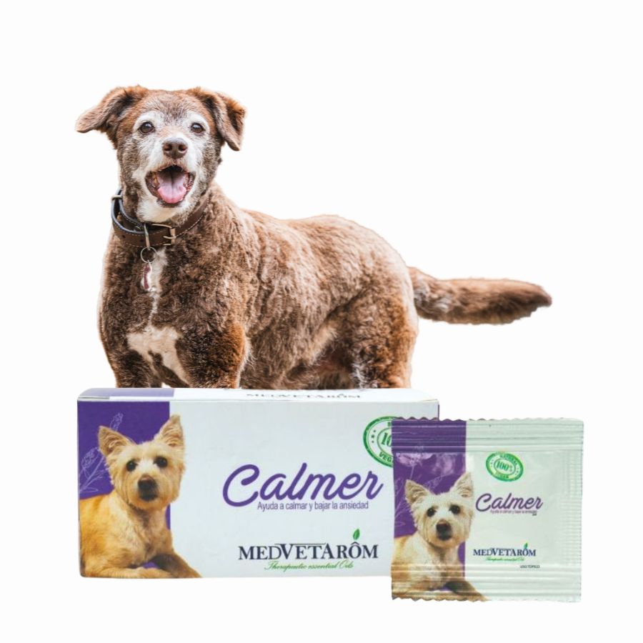 Caja Calmer para Perros y Gatos mezcla de aceites esenciales con efecto relajante en 30 min. Ideal para reducir ansiedad y estrés.
