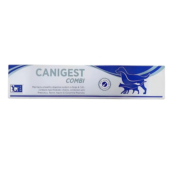 Envase de Canigest Combi probiótico 32 ml para perros y gatos de TRM, vista frontal de la caja