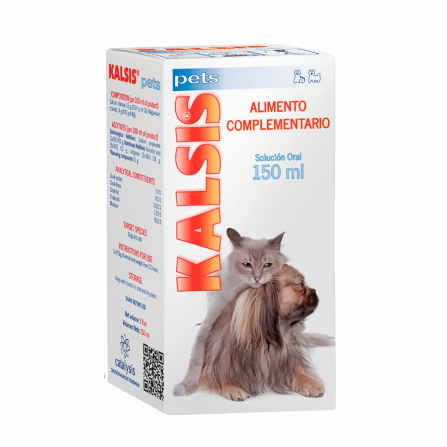 Catalysis Kalsis Pets 150ml mejora la salud ósea de perros y gatos, ideal para fracturas y dolencias óseas. Alta palatabilidad y fórmula antioxidante.