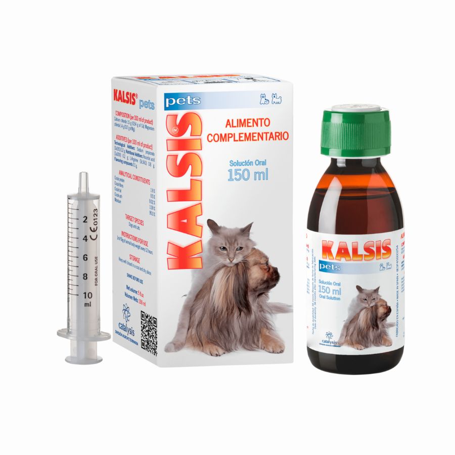 Catalysis Kalsis Pets 150ml mejora la salud ósea de perros y gatos, ideal para fracturas y dolencias óseas. Alta palatabilidad y fórmula antioxidante.