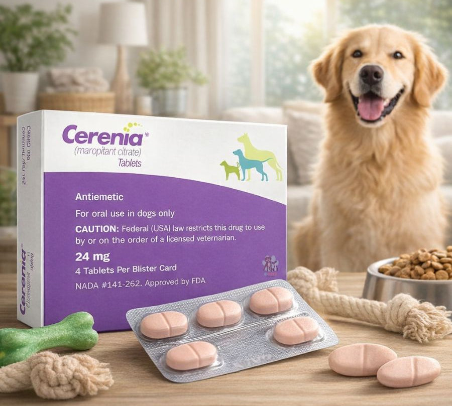 Cerenia 24 mg previene vómitos y mareo en perros con acción rápida y prolongada. Ideal para viajes y tratamientos como quimioterapia.