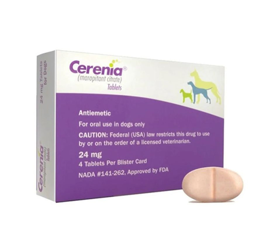Cerenia 24 mg previene vómitos y mareo en perros con acción rápida y prolongada. Ideal para viajes y tratamientos como quimioterapia.