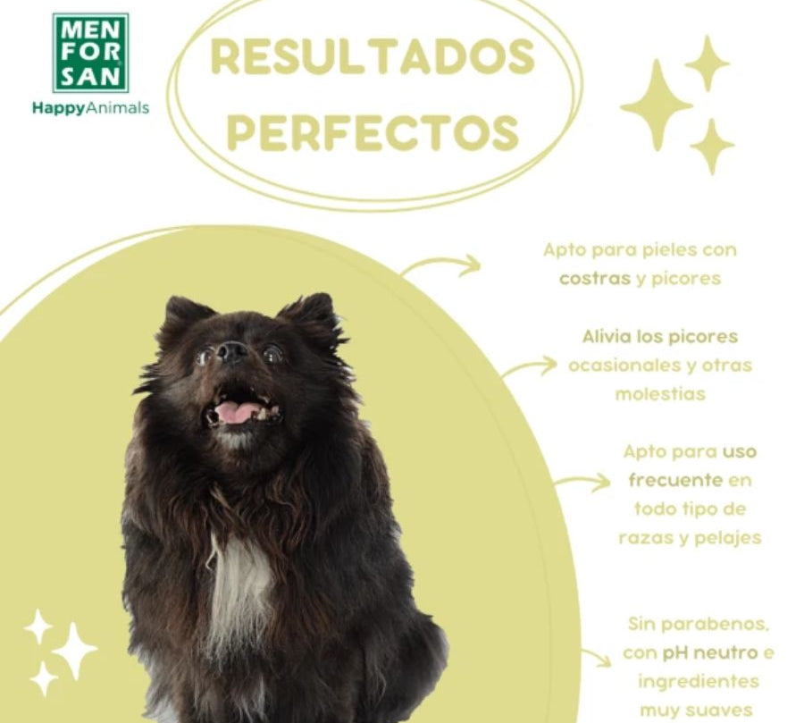 Champú Antiséptico con Árbol del Té para Perros Men for San, calma picores e irritaciones, con acción antifúngica y antibacteriana para una piel sana.