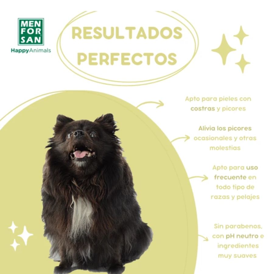 Champú Antiséptico con Árbol del Té para Perros Men for San, calma picores e irritaciones, con acción antifúngica y antibacteriana para una piel sana.