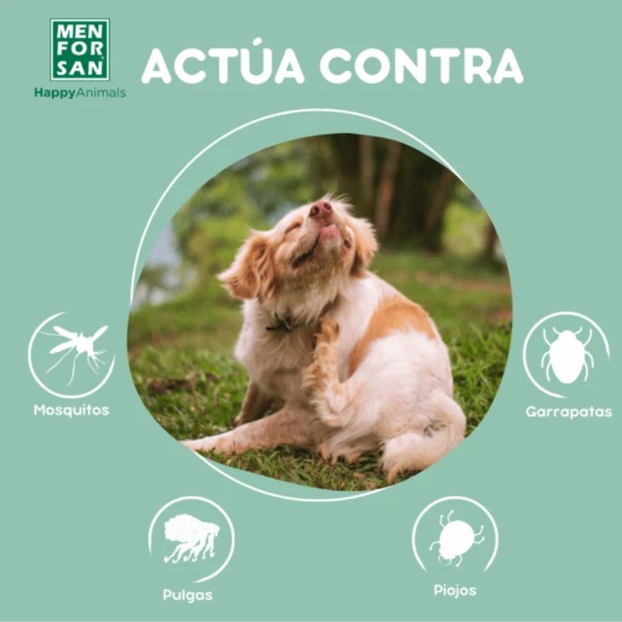 Champú Repelente de Insectos para Perros Men for San, con citronela y geraniol, limpia y protege de pulgas, garrapatas y mosquitos de forma natural.