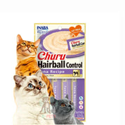 Churu Hairball Control Sabor Atún ayuda a prevenir bolas de pelo con una fórmula cremosa, libre de granos y aditivos, ideal para la salud digestiva felina.