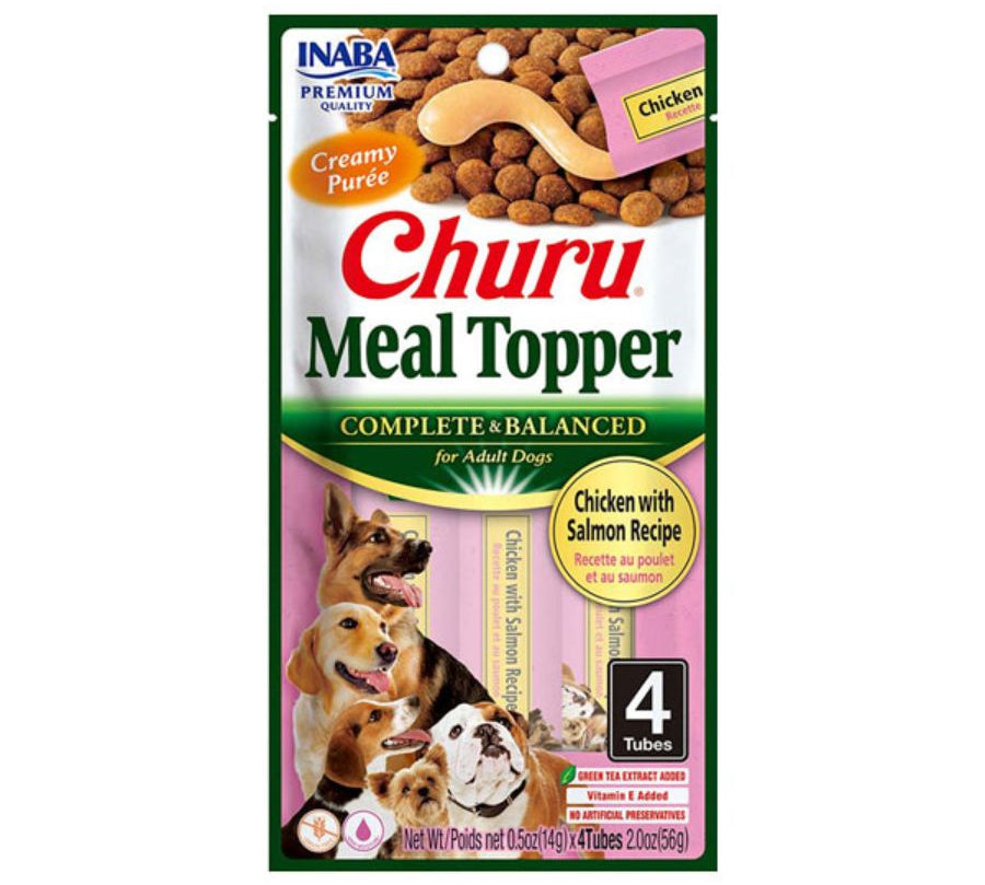 Churu Meal Topper Perro Sabor Pollo y Salmón, alimento completo y cremoso para perros adultos. Sin granos, mejora la hidratación y la digestión.