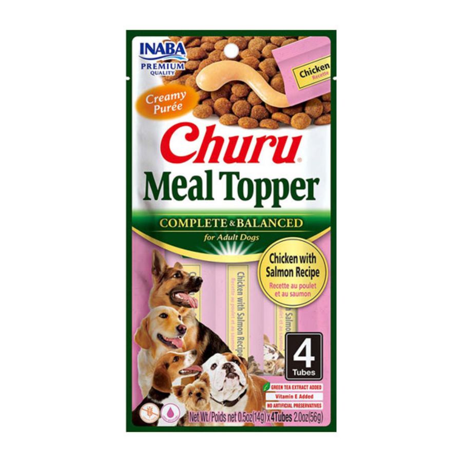 Churu Meal Topper Perro Sabor Pollo y Salmón, alimento completo y cremoso para perros adultos. Sin granos, mejora la hidratación y la digestión.