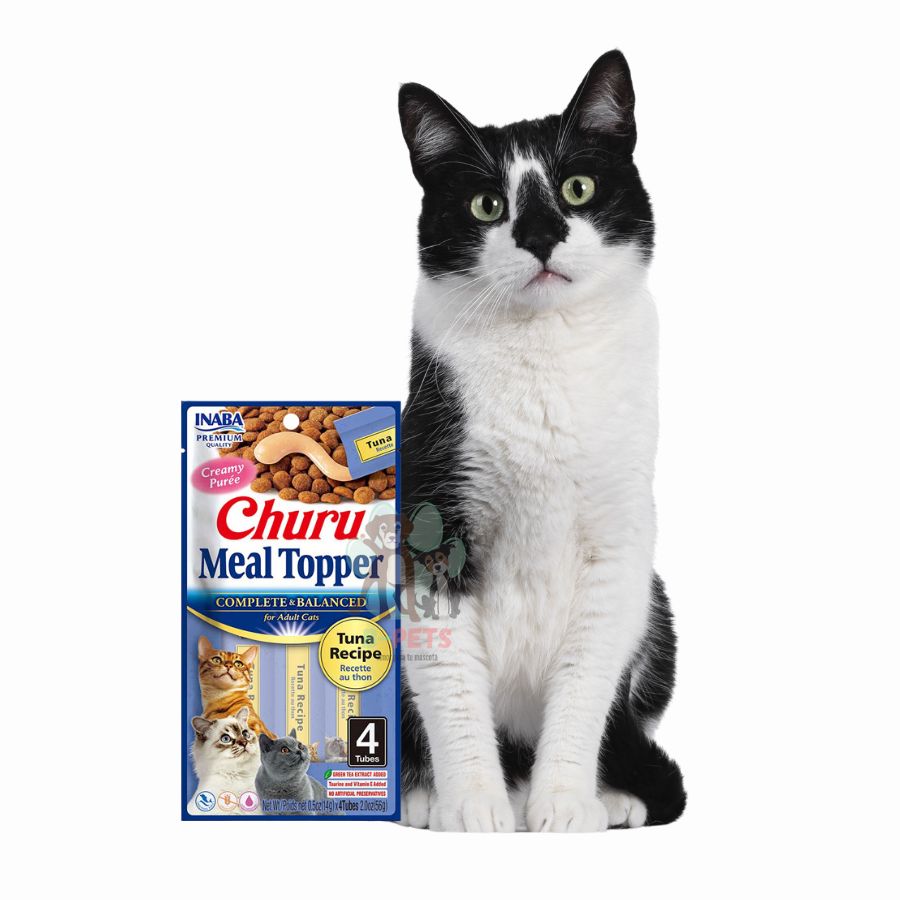 Churu Meal Topper Sabor Atún, alimento completo para gatos, con textura cremosa, alta palatabilidad y 85% de humedad para mayor hidratación.