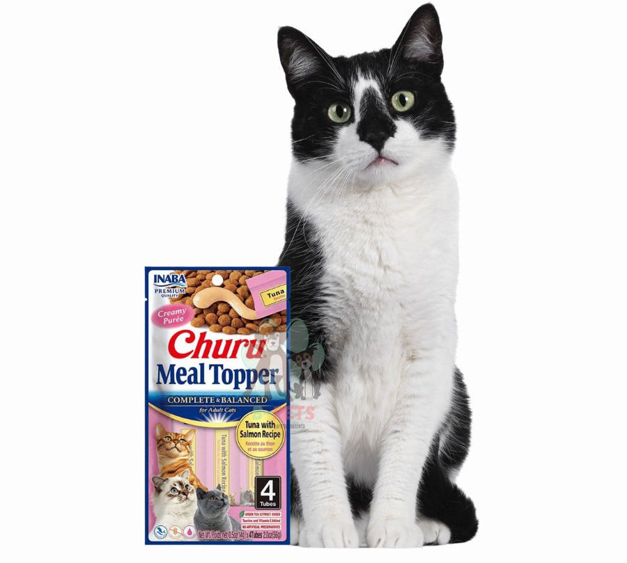 Churu Meal Topper Sabor Atún y Salmón, alimento completo y cremoso para gatos, con alta palatabilidad y 85% de humedad para una mejor hidratación.