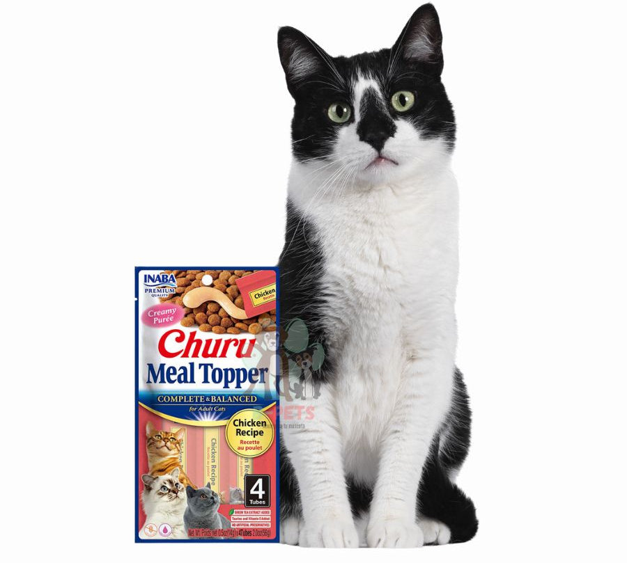 Churu Meal Topper Sabor Pollo, alimento húmedo completo para gatos, textura cremosa, sin granos, y con 85% de humedad para una mejor hidratación.