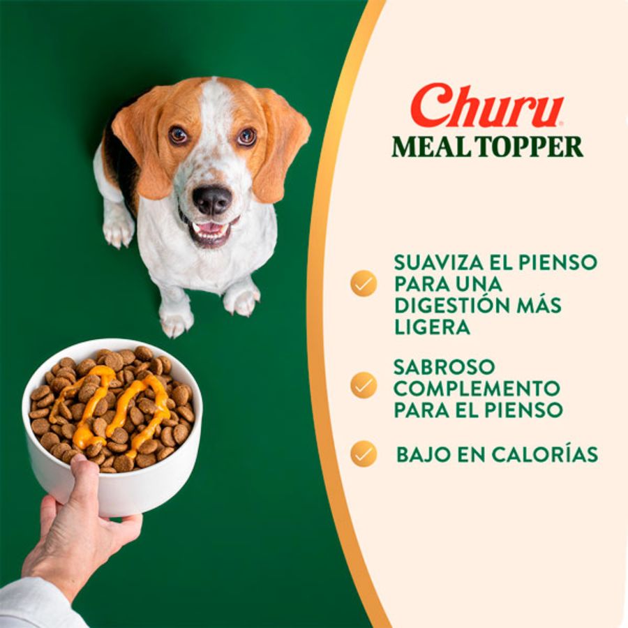 Churu Meal Topper Perro Sabor Pollo y Salmón, alimento completo y cremoso para perros adultos. Sin granos, mejora la hidratación y la digestión.