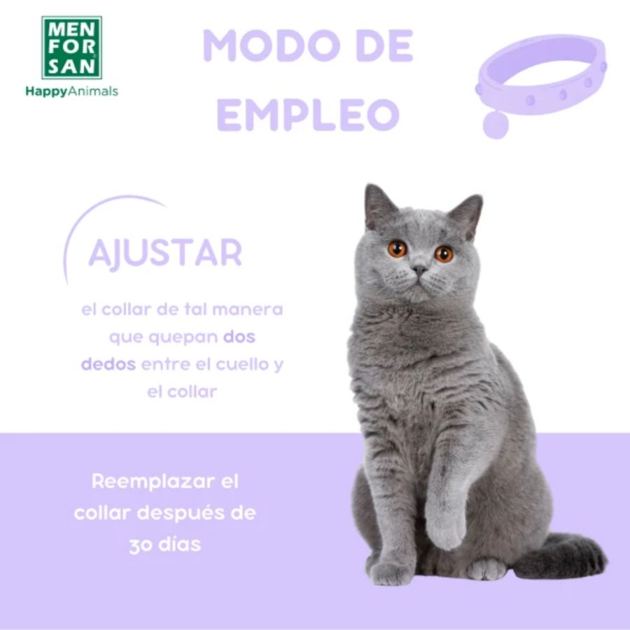Collar Calmante para Gatos Men for San con valeriana natural, ideal para reducir ansiedad, estrés y mejorar el comportamiento felino.