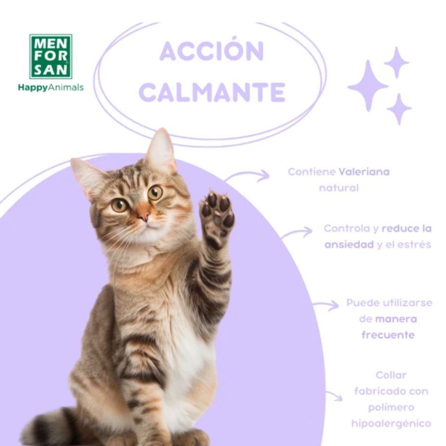 Collar Calmante para Gatos Men for San con valeriana natural, ideal para reducir ansiedad, estrés y mejorar el comportamiento felino.
