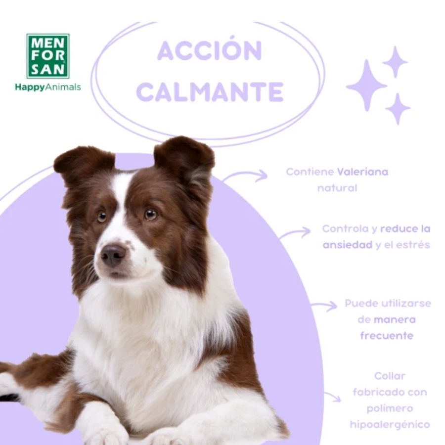 Collar Calmante para Perros Men for San con valeriana natural, reduce ansiedad, estrés y conductas no deseadas. Ajustable y seguro.