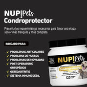 Condroprotector NUP! PETS 120g, suplemento en polvo para fortalecer articulaciones de perros y gatos. Alivia el dolor y mejora la salud ósea.