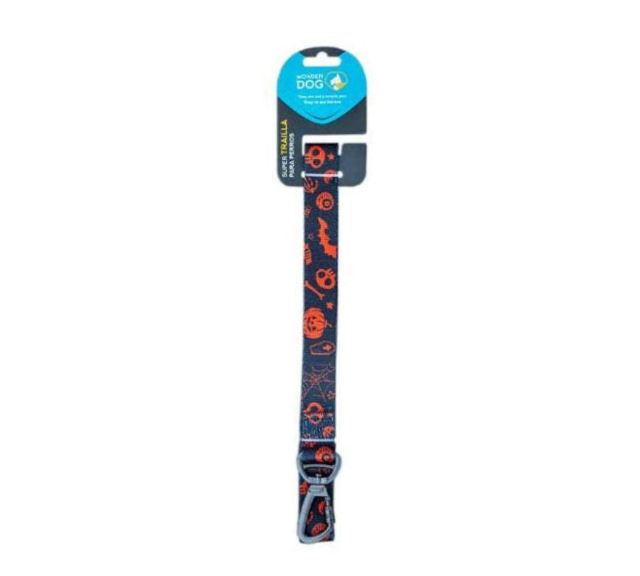 Correa de Halloween para Perros WonderDog 🎃, con diseño reflectante y fluorescente para mayor seguridad. ¡Ideal para paseos nocturnos!